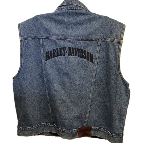 Harley-Davidson Mens Biker Denim Vest-3XL XXXL  Snap Leather Patch Pockets Core - Picture 3 of 8